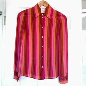 Celine Silk Long-Sleeve Button-Up Top